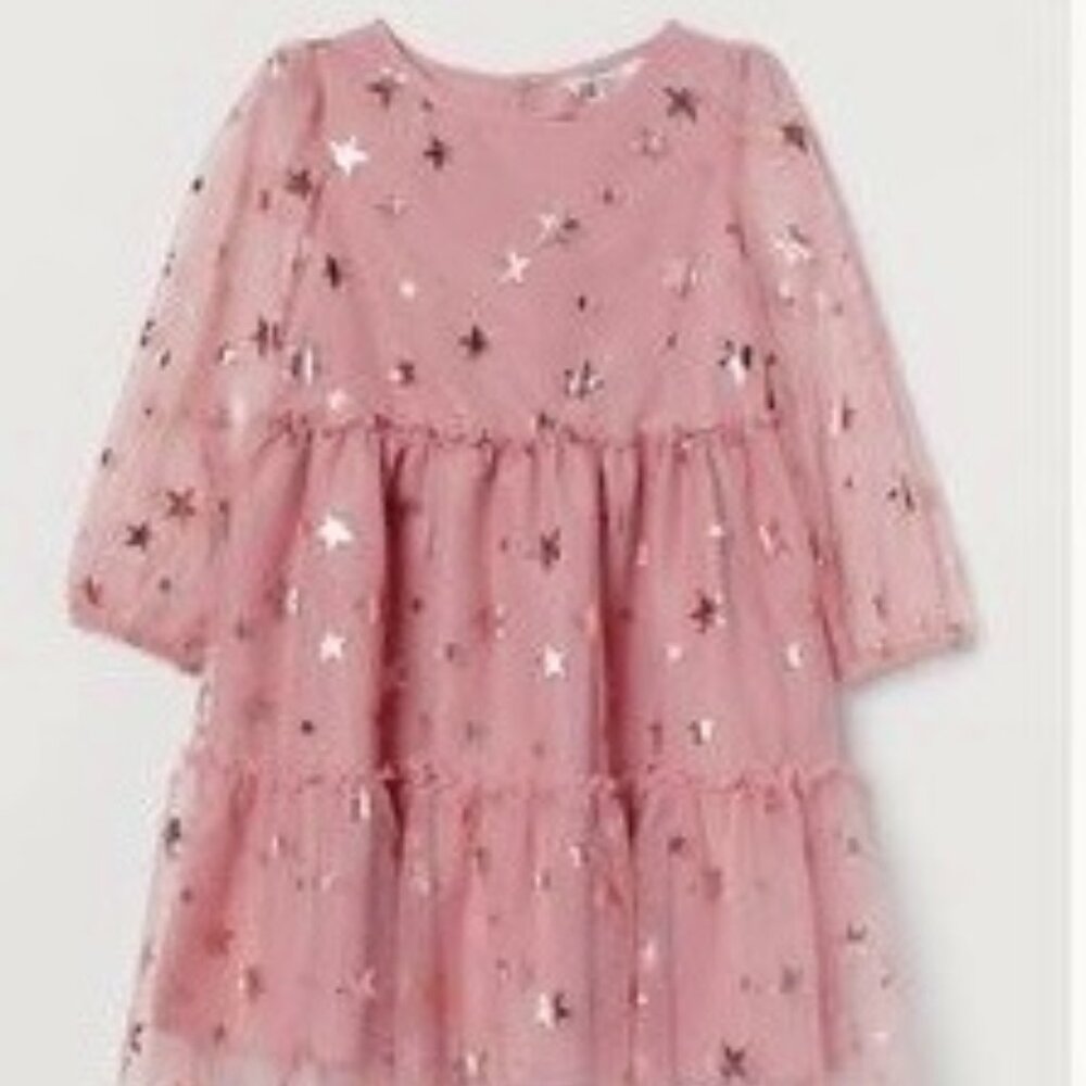 H&M Pink Metallic Star Tulle Girls Dress